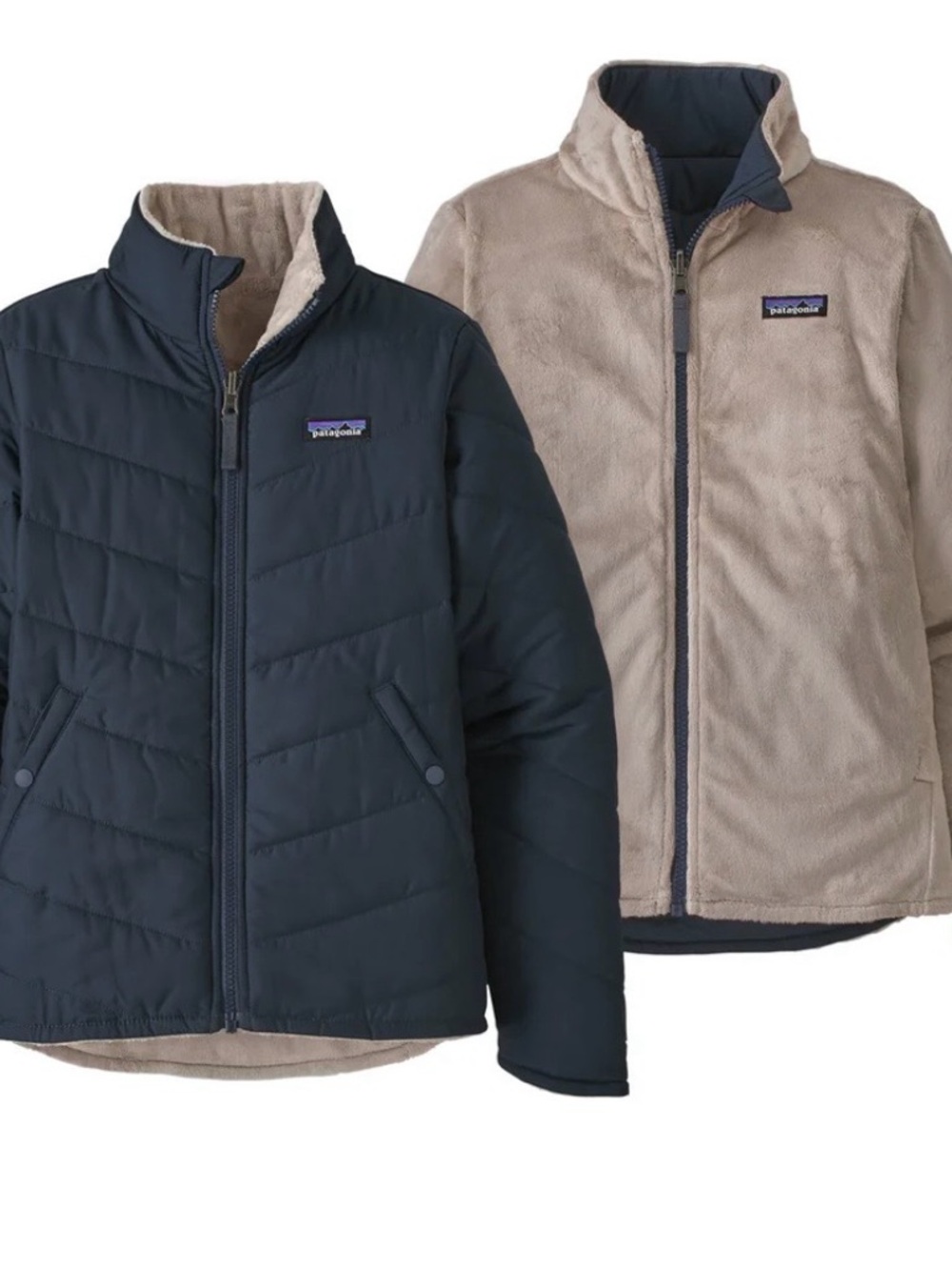 Patagonia Reversible Navy and Beige Jacket size XS 5-6